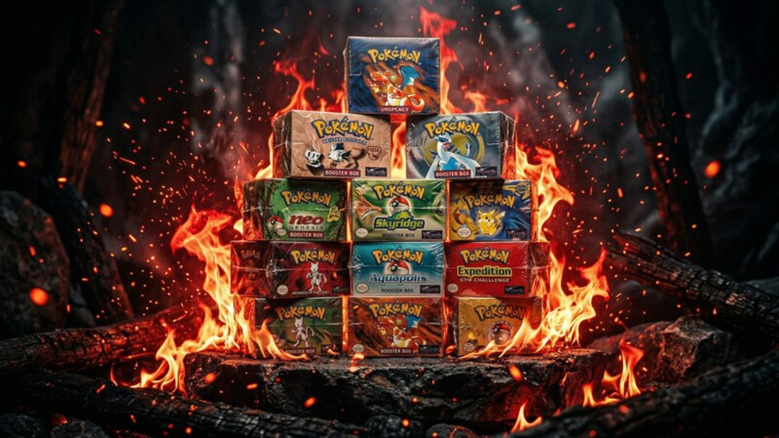 Pokémon Boxen 2026 – beste Sets zum Öffnen mit dramatischer roter Flammen-Atmosphäre