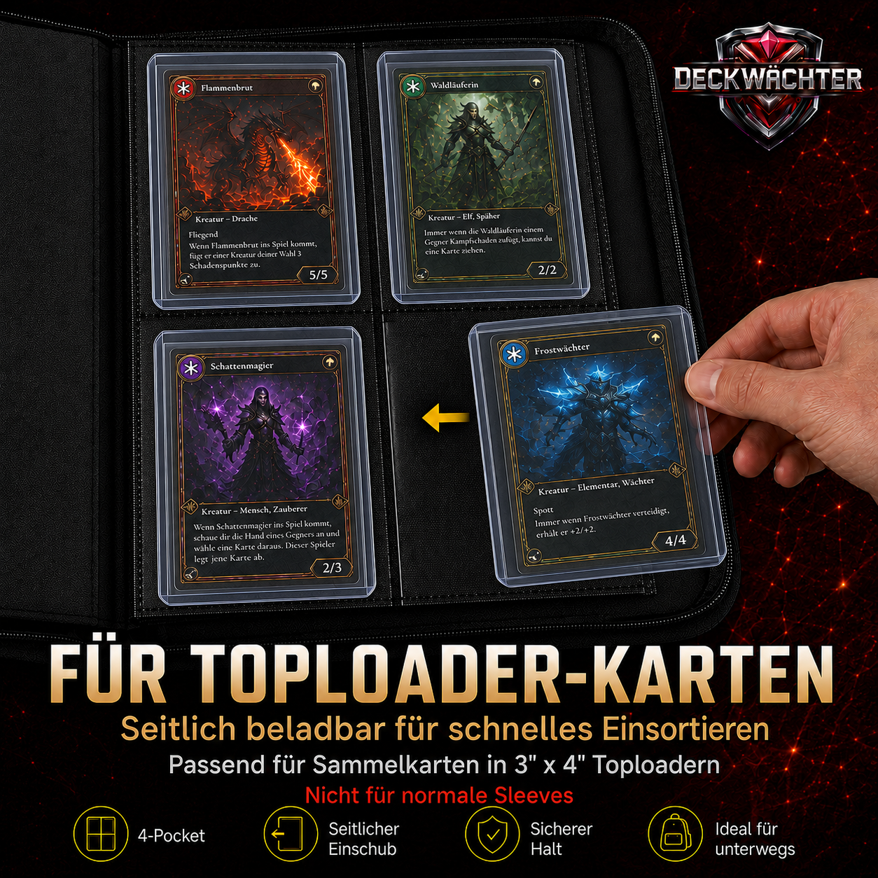 DeckWächter® Kartenbinder Schwarz – 4/9 Pocket für Sleeves & Toploader