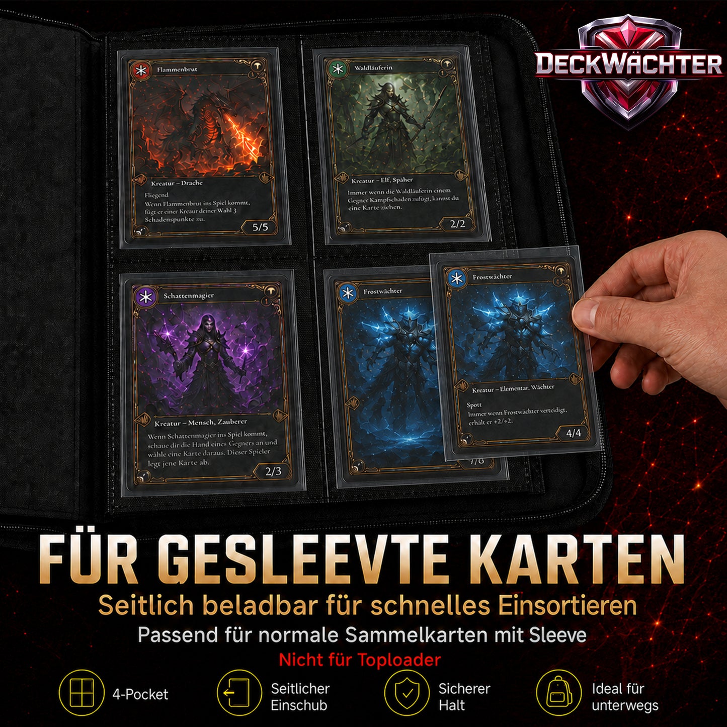 DeckWächter® Kartenbinder Schwarz – 4/9 Pocket für Sleeves & Toploader