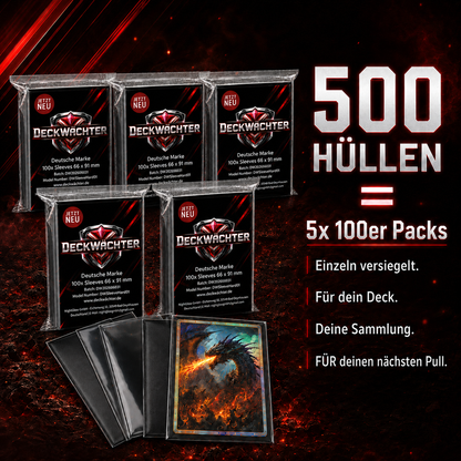 DeckWächter Kartenhüllen Schwarz 500 Stück – 5x 100er Packs Card Sleeves 66x91 mm