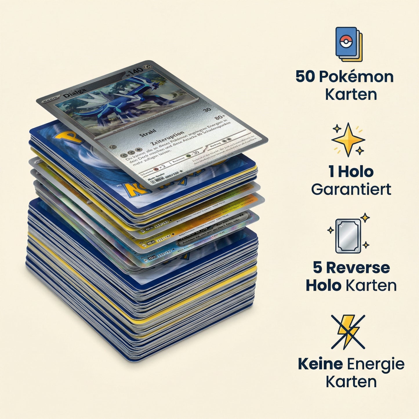 Pokémon Karten Set – 50 Karten mit Holo & Reverse Highlights
