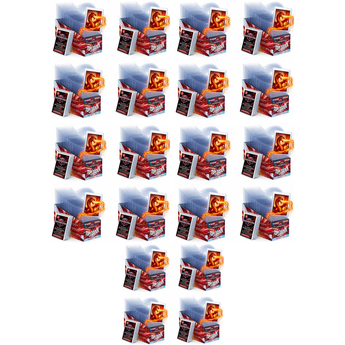 20 Einheiten Toploader Karton Mega Paket 2000 Toploader + 2000 Penny Sleeves