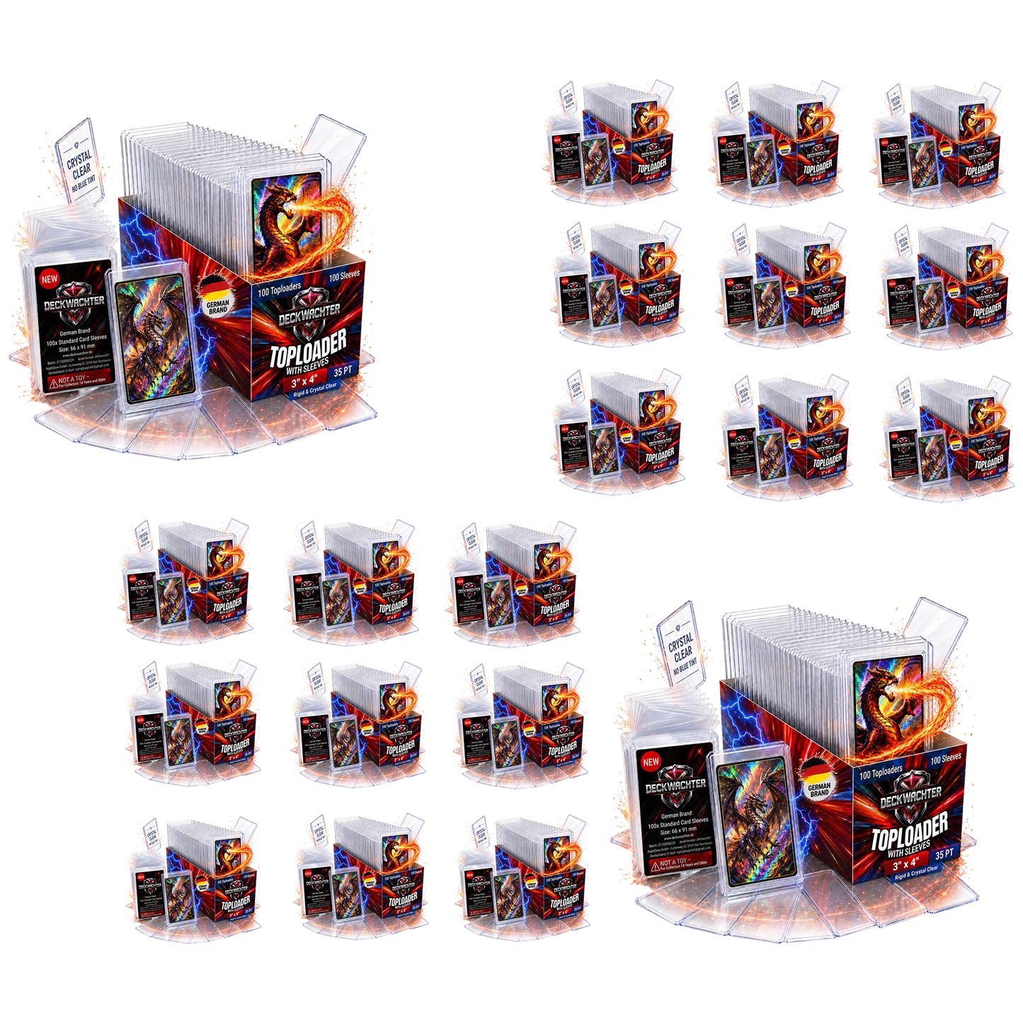 20 Einheiten Toploader Karton Mega Paket 2000 Toploader + 2000 Penny Sleeves