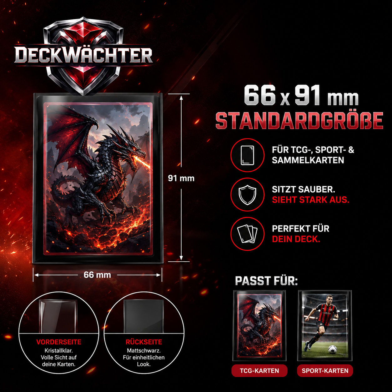 Kartenhülle 66x91 mm – klare Front, matte Rückseite für TCG Karten