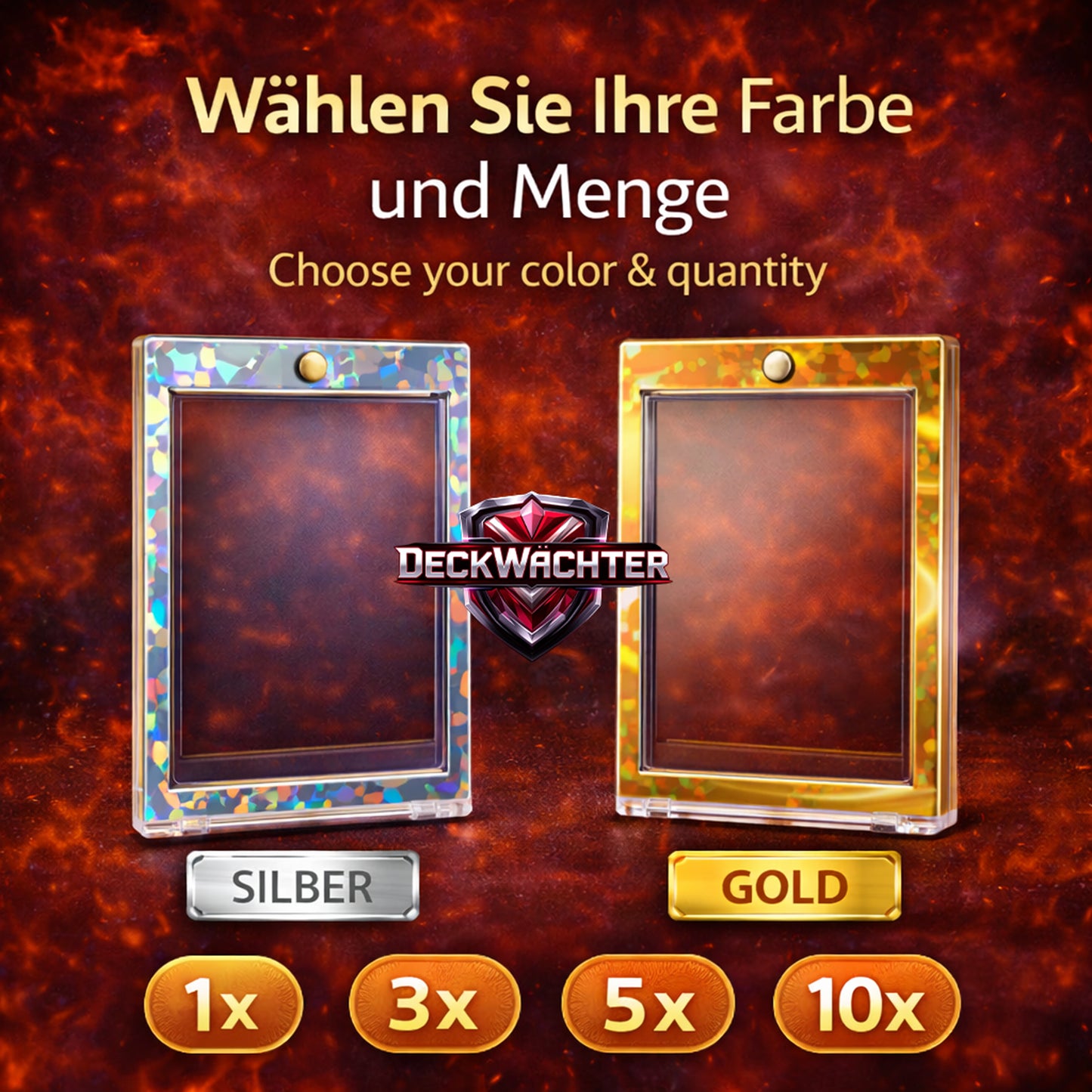 Magnetkartenhalter – Hologramm-Rahmen Gold oder Silber | UV-Schutz | Premium Display & Schutz | Kompatibel mit Pokémon, Magic & Yu-Gi-Oh! Karten
