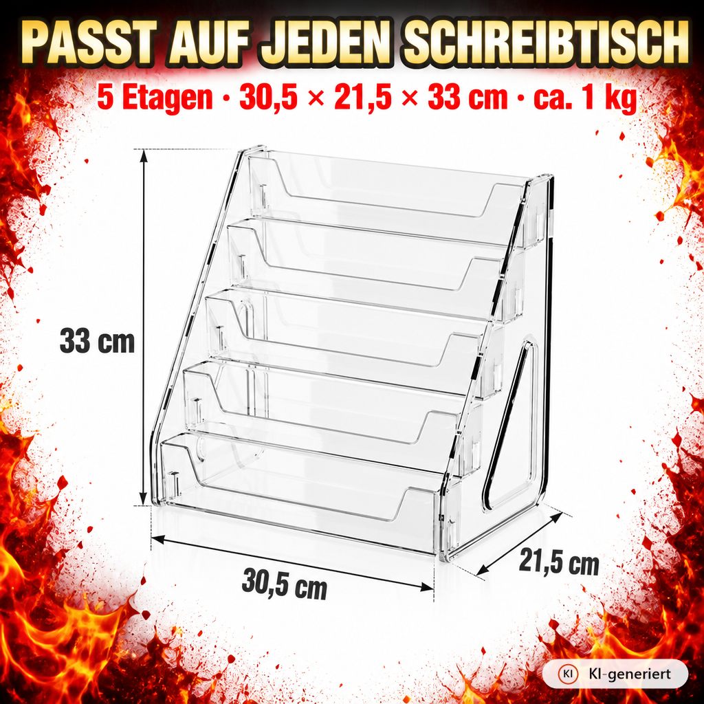 Masse des Kartenstaenders 30,5 x 21,5 x 33 cm mit 5 Etagen