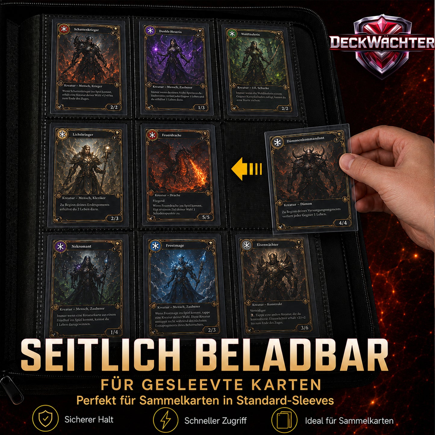 DeckWächter® Kartenbinder Schwarz – 4/9 Pocket für Sleeves & Toploader