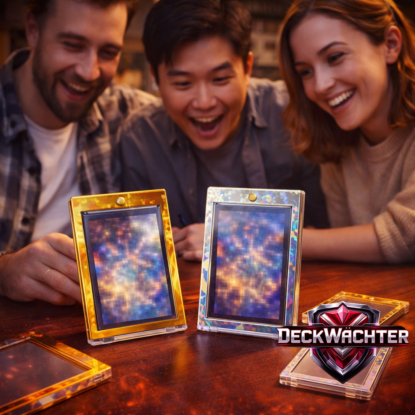 Magnetkartenhalter – Hologramm-Rahmen Gold oder Silber | UV-Schutz | Premium Display & Schutz | Kompatibel mit Pokémon, Magic & Yu-Gi-Oh! Karten