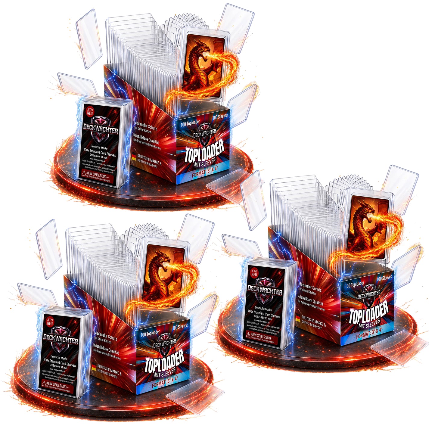 300 Toploader + 300 Sleeves Set 3"x4" für TCG Sammelkarten