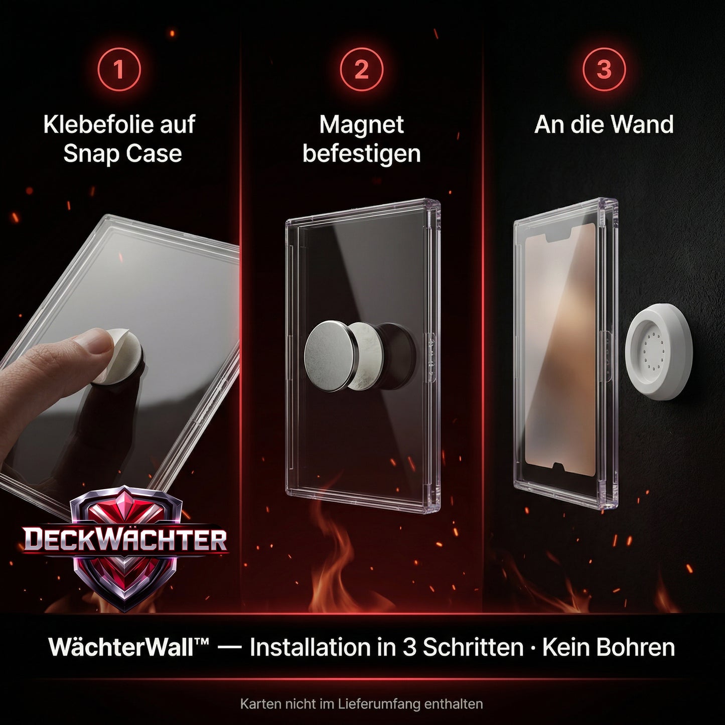 DeckWächter WächterWall™ – Magnetische Snap Case Wandhalterung für TCG Sammelkarten – Kein Bohren – Flexibel & Erweiterbar