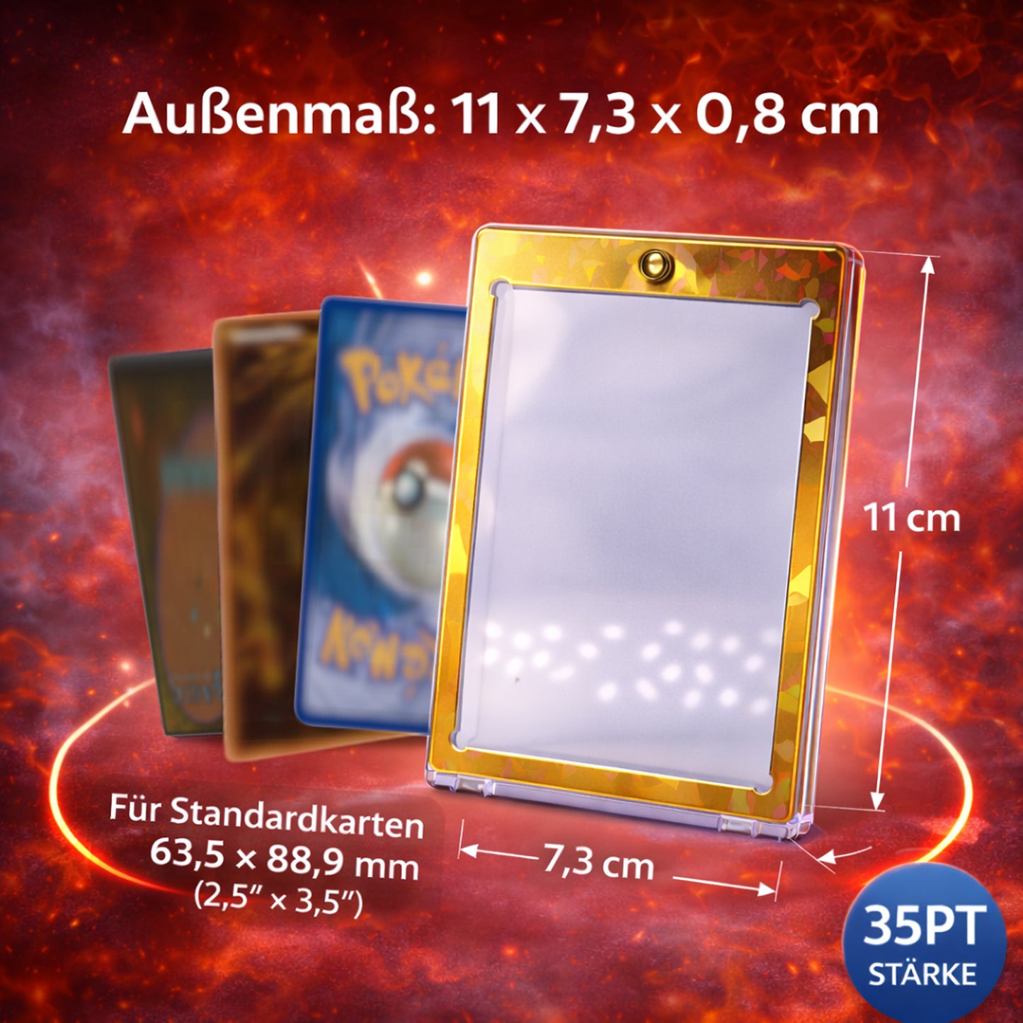 Magnetkartenhalter – Hologramm-Rahmen Gold oder Silber | UV-Schutz | Premium Display & Schutz | Kompatibel mit Pokémon, Magic & Yu-Gi-Oh! Karten