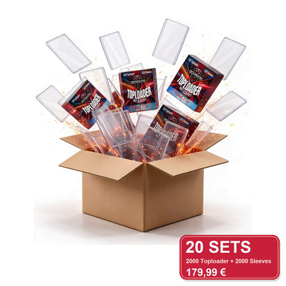 20 Sets Toploader im Karton: 2000 Toploader und 2000 Sleeves von DeckWächter