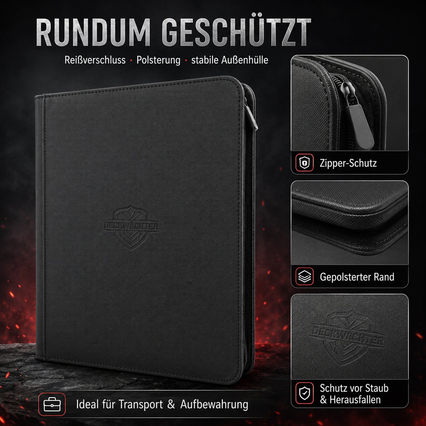 DeckWächter® Kartenbinder Schwarz – 4/9 Pocket für Sleeves & Toploader