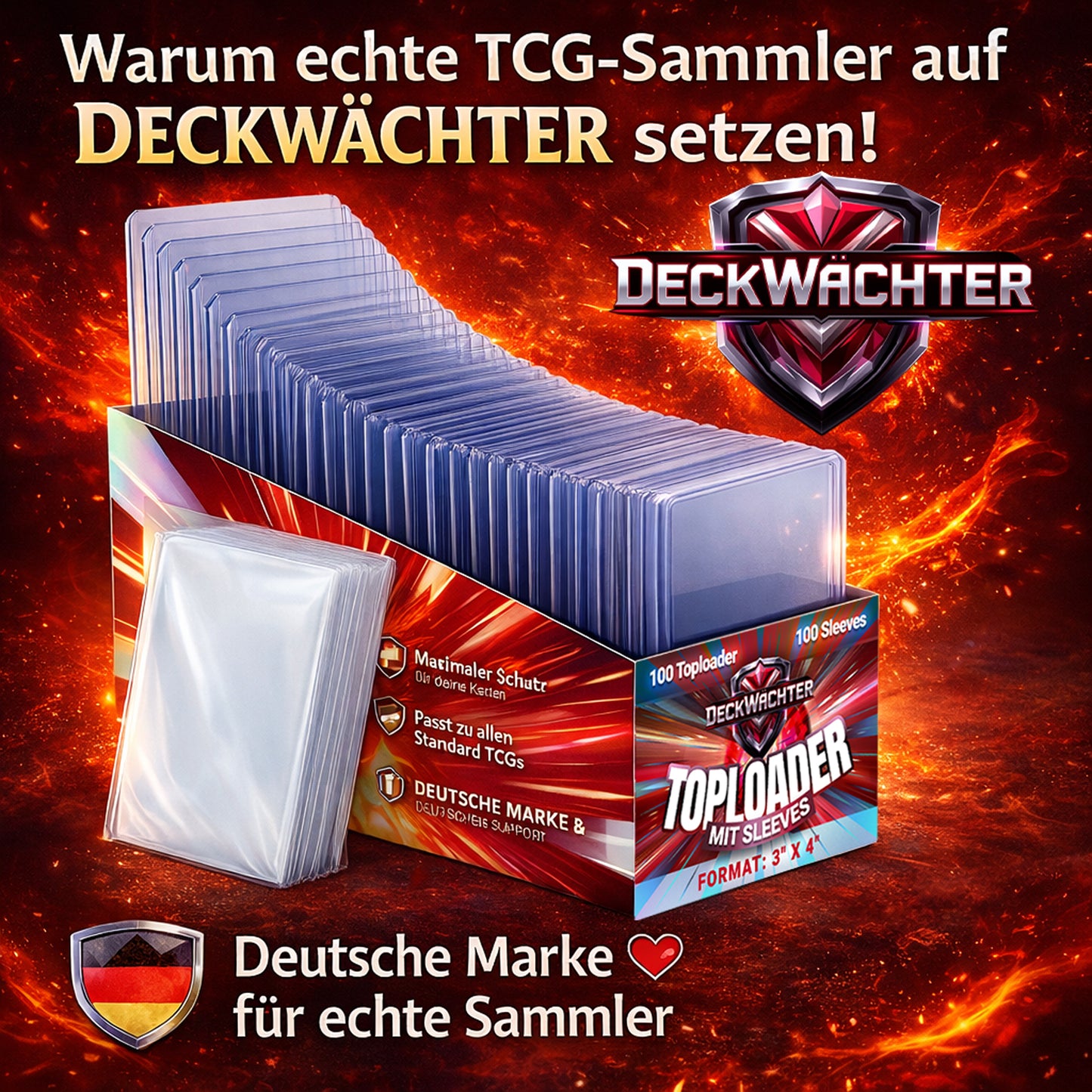 20 Einheiten Toploader Karton Mega Paket 2000 Toploader + 2000 Penny Sleeves