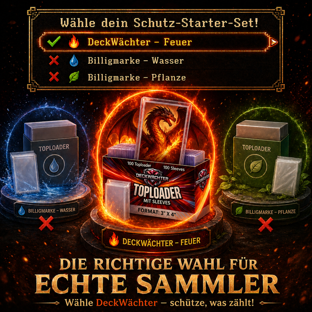 300 Toploader + 300 Sleeves Set 3"x4" für TCG Sammelkarten