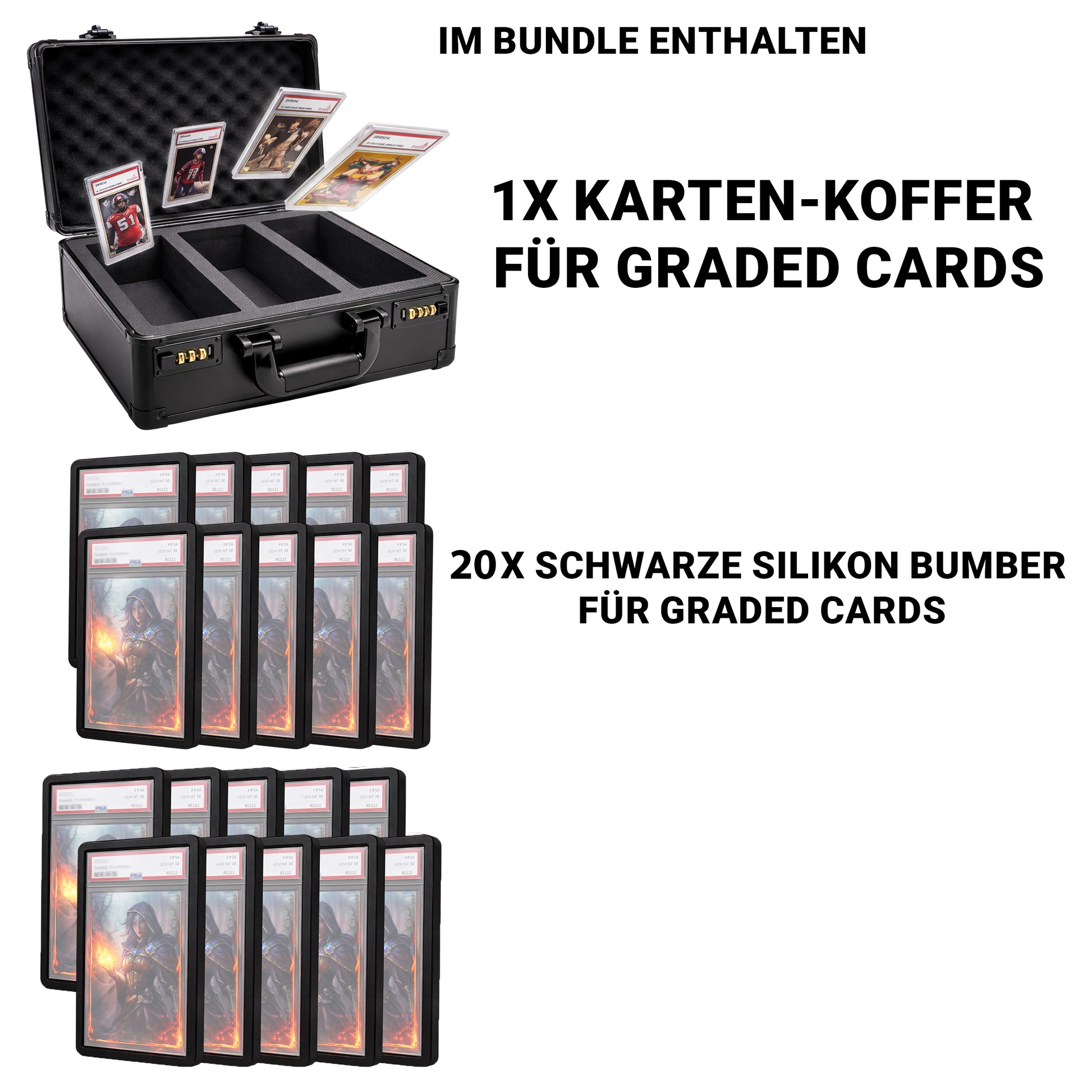 Aluminium-Kartenkoffer + 20x PSA Silikon-Bumper – Vorderansicht | DeckWächter