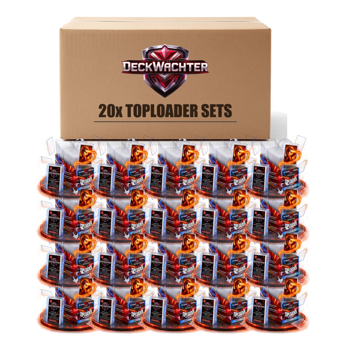 20 Sets Toploader im Karton mit DeckWächter Logo